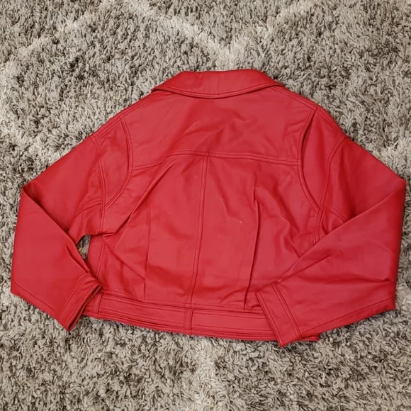 Ena Pelly Red Leather ‘Grace’ Biker Moto Jacket
